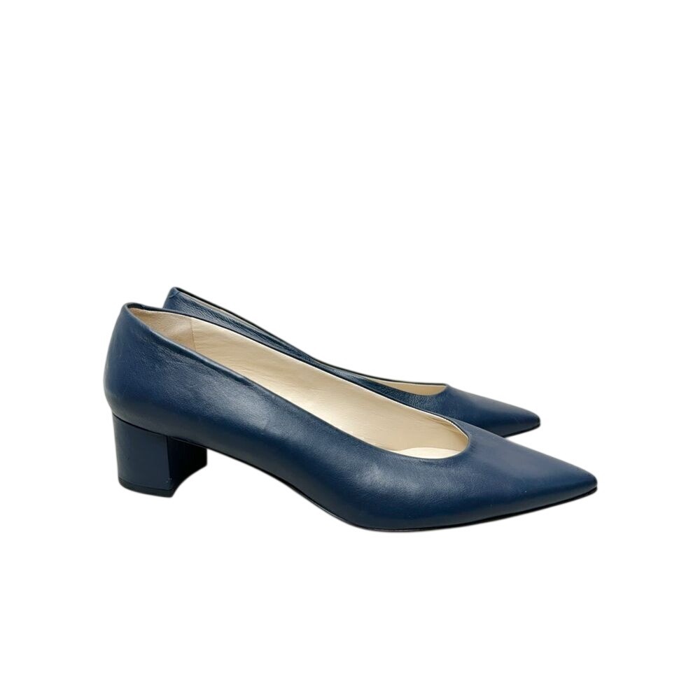 Amalfi by Rangoni Navy Blue Leather Pointed Toe Block Heel Pumps Size 11.5 M